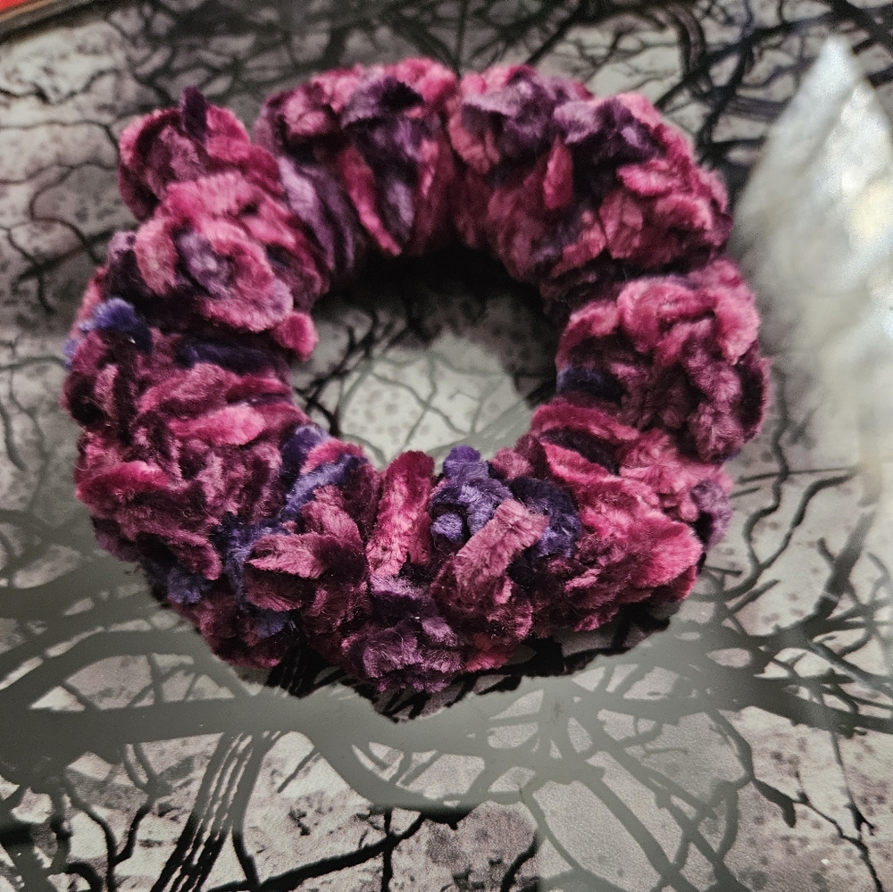 New Fuschia velvet crochet scrunchie